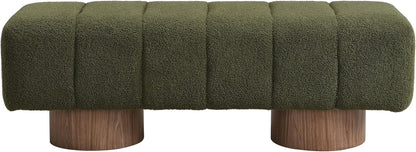 Manila 50" Boucle Fabric Dining Bench, Rectangular Upholstery Ottoman Bench, Bedroom End of Bed Footstool, Living Room Extra Seat Footrest, No Assembly Needed, Jungle Green