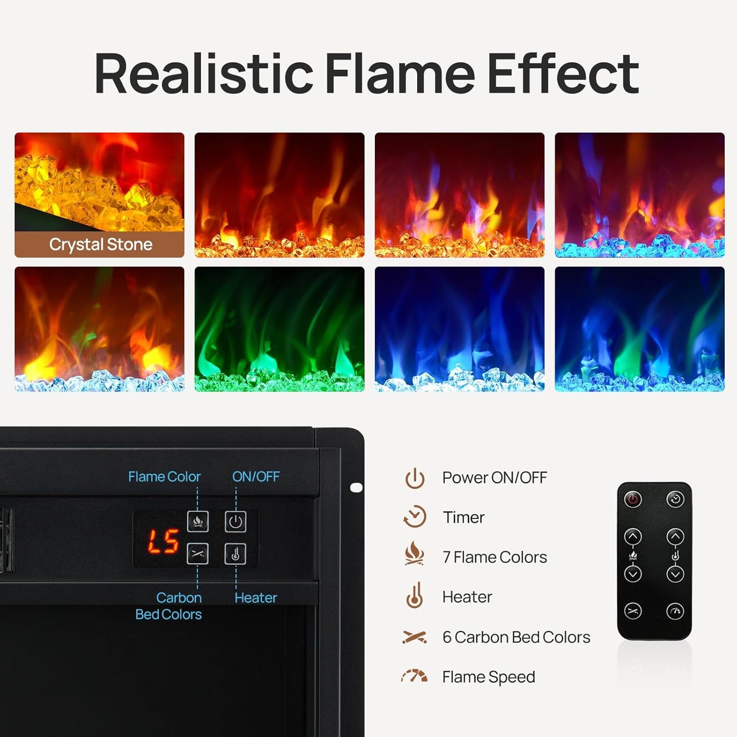 Fireplace TV Stand with Led and Power Outlets, Black Entertainment Center with 26" Electric Fireplace for 45/50/55/60/65 Inch Tvs, Modern TV Console with Storage Cabinet for Living Room