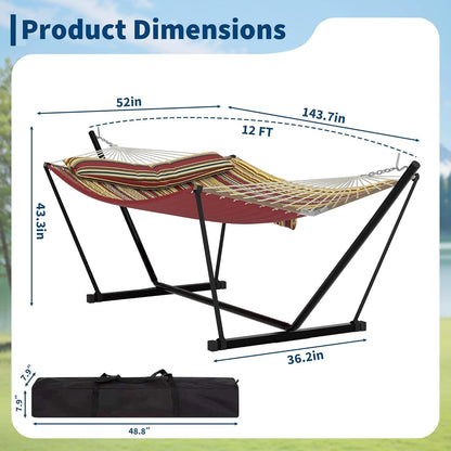 2-Person Hammock with Stand, 450Lbs Weight Capacity, Padded Polyester Fabric & Heavy-Duty Steel Frame, Portable with Carry Bag for Patio Backyard Poolside Garden Camping