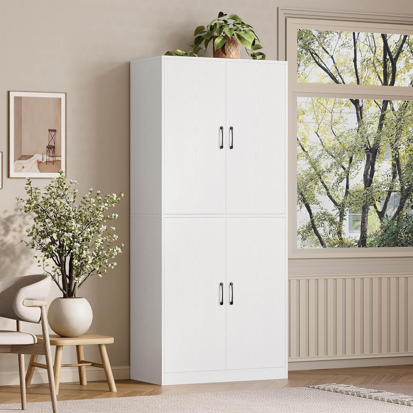 71" Kitchen Pantry Storage Cabinet with Storage Rack, Pegboard Doors, 4 Adjustable Shelves, Food Pantry Cabinet, Freestanding Tall Cupboard for Dining Room, Kitchen, White