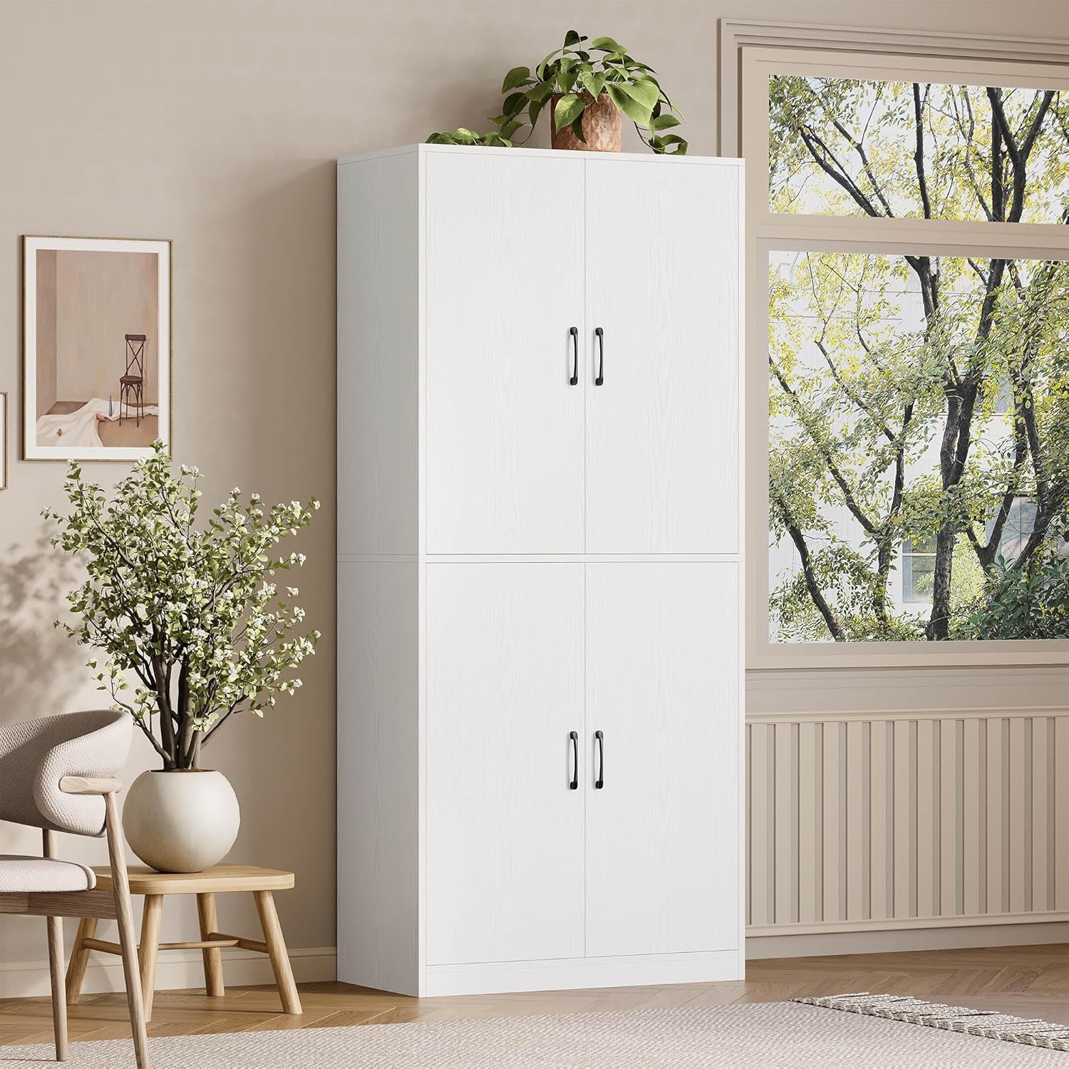 71" Kitchen Pantry Storage Cabinet with Storage Rack, Pegboard Doors, 4 Adjustable Shelves, Food Pantry Cabinet, Freestanding Tall Cupboard for Dining Room, Kitchen, White