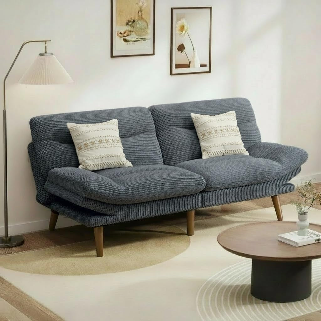 Futon Sofa Bed, Modern 66" Futon Couch Convertible to Bed & Lounger, Compact Size, Corduroy Loveseat, Durable Construction - Fits Small Spaces, Apartments,Study Room (Volcanic Gray, 66 Inch)