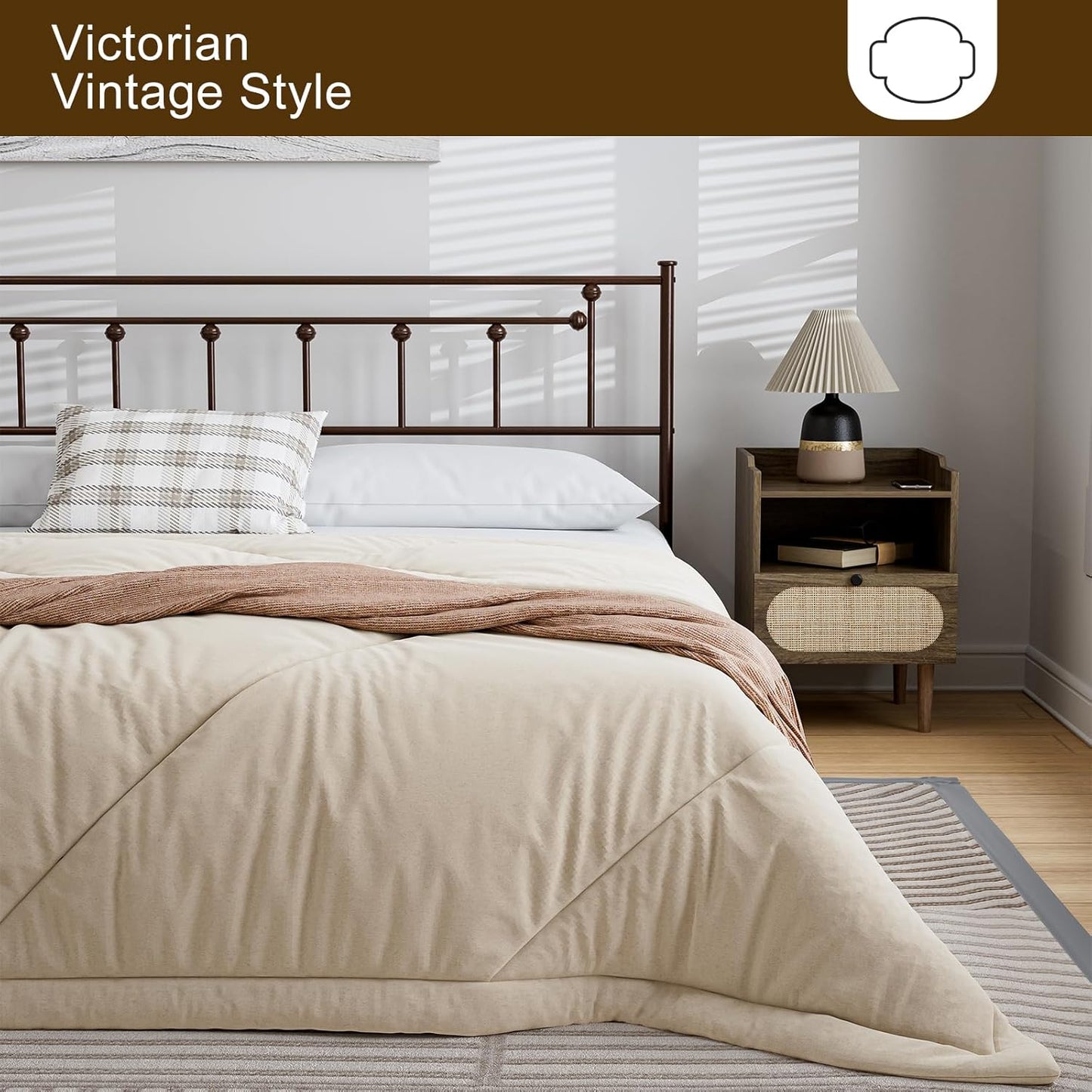 Metal King Size Headboard, Victorian Farmhouse Style Headboard, Easy Assembly, Steel King Headboard Only for Bedroom - Brown