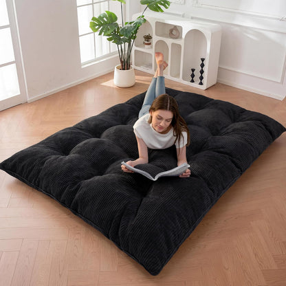6" Japanese Floor Mattress, Foldable Futon Mattress Full Size, Tufted Roll up Floor Bed, Thick Tatami Mat Sleeping Pad Portable Lounger for Camping Guest Room Dormitory Bedroom RV, Black