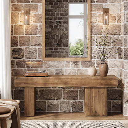 Thickened Solid Wood Bench, 47" Rustic Farmhouse Entryway Bench with Artistic Legs, Heavy Duty Dining Bench for Kitchen, Living Room, Hallway, End of Bed, Natural Wood