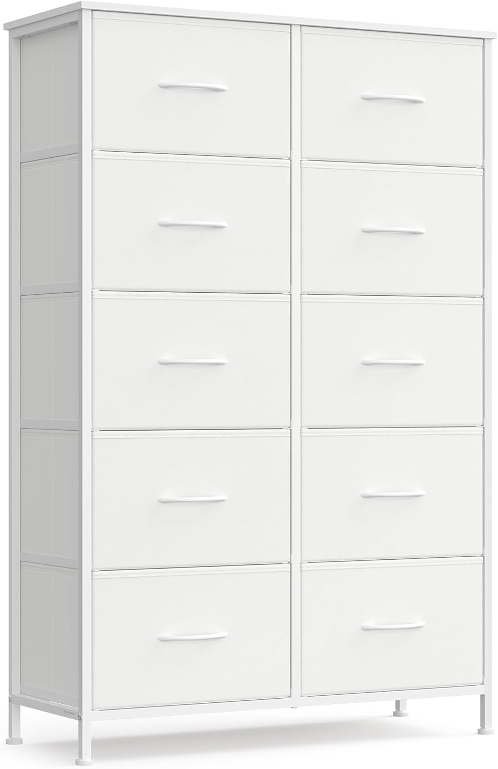 Dresser for Bedroom, Chest of Drawers, Steel, MDF, 10 Non-Woven Fabric Drawers, Storage Organizer Unit, Closet, Entryway, Cloud White and Snow White ULGS125W01S