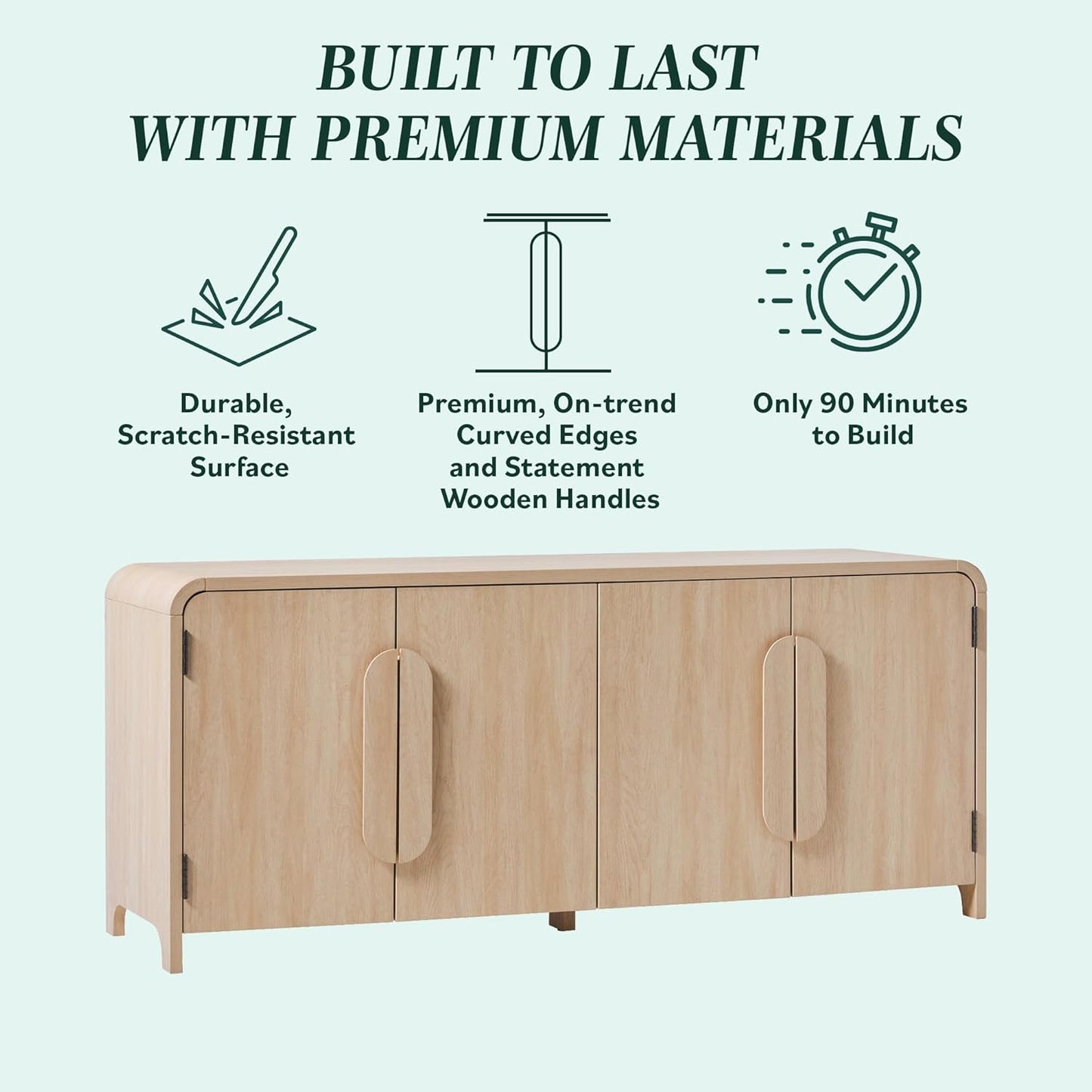 Chantelle Sideboard TV Stand with Storage, 70", Coastal Oak