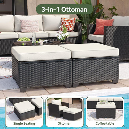 8 Piece Outdoor Patio Furniture Set 7 Seats, Outdoor Sectional with Thick Waterproof Cushions, Patio Conversation Sets for Garden,Backyard, Porch, Balcony, Deck, Black & Beige