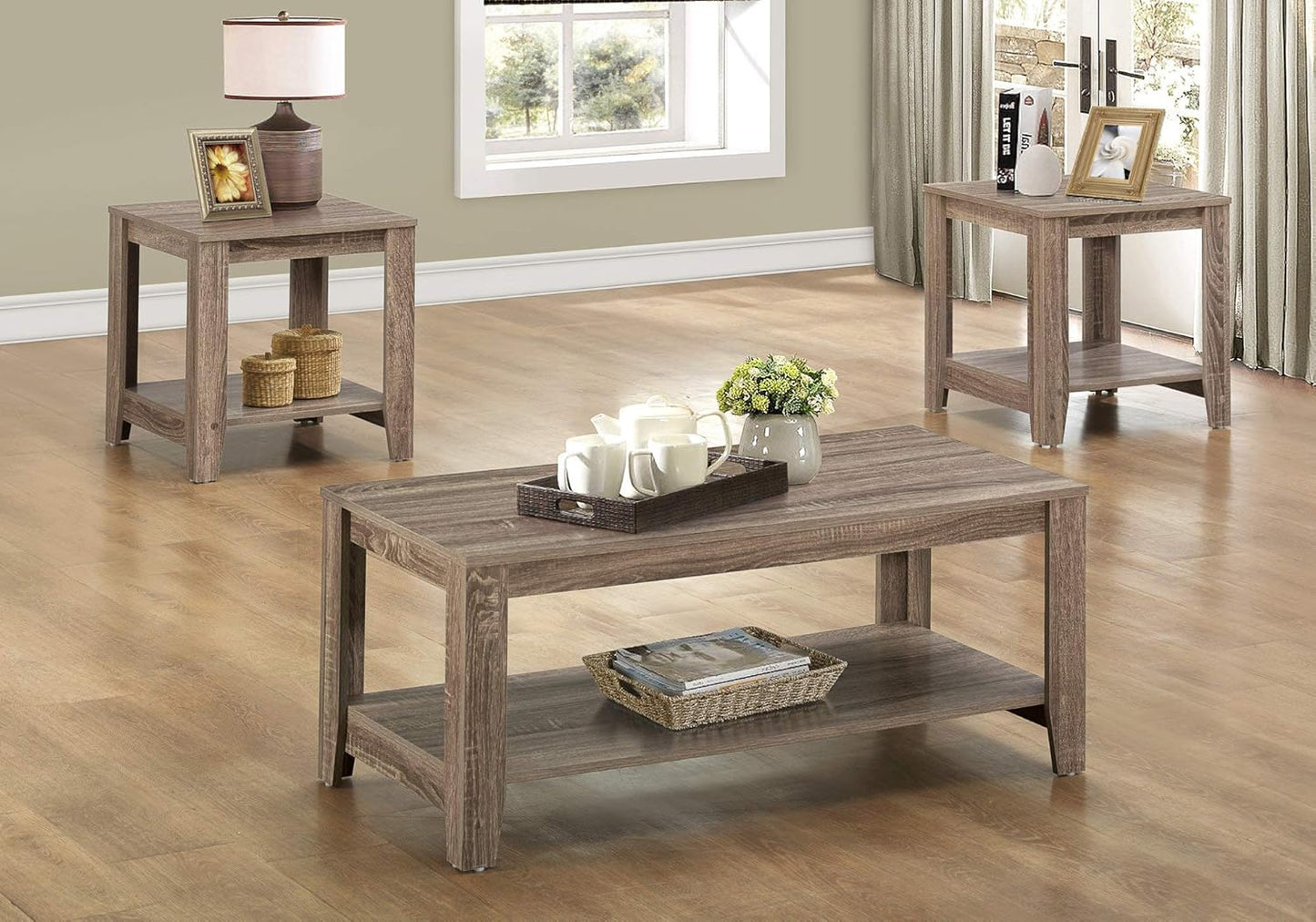 I 7914P Table Set, 3Pcs Set, Coffee, End, Side, Accent, Living Room, Laminate, Brown, Transitional