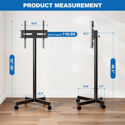 Mobile TV Cart Rolling TV Stand for 23-65 Inch LCD LED OLED 4K Smart Tvs up to 110Lbs, Height Adjustable Portable AV Cart with Wheels and Tilt Mount, Outdoor TV Stand Mount, Max VESA 400X400Mm