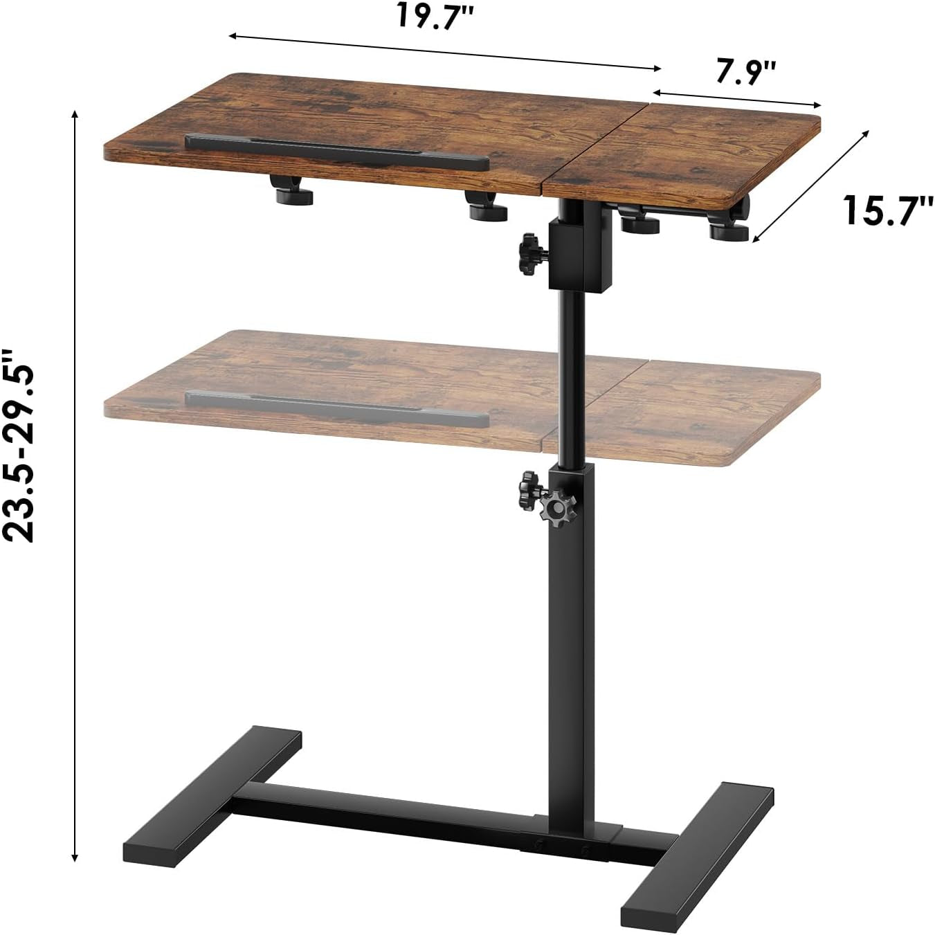 Laptop Desk Bedside Table with Wheels Laptop Stand for Couch Adjustable Tv Tray C End Table, Mobile Sofa Snack Table with Tiltable Top, Brown