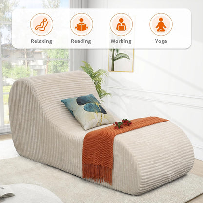 Corduroy Chaise Lounge Chair Couch Indoor Boneless Oversized High-Density Sponge Soft Sofa for Yoga, Khaki