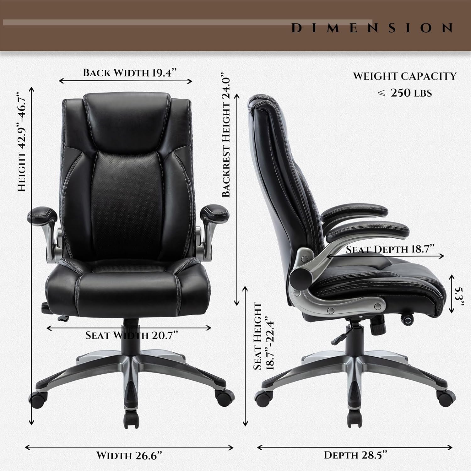 Executive Office Ergonomic Chair with Thick Bonded Leather, Flip-Up Armrests, High Back Adjustable Height and Tilt for Working, Study, Gaming