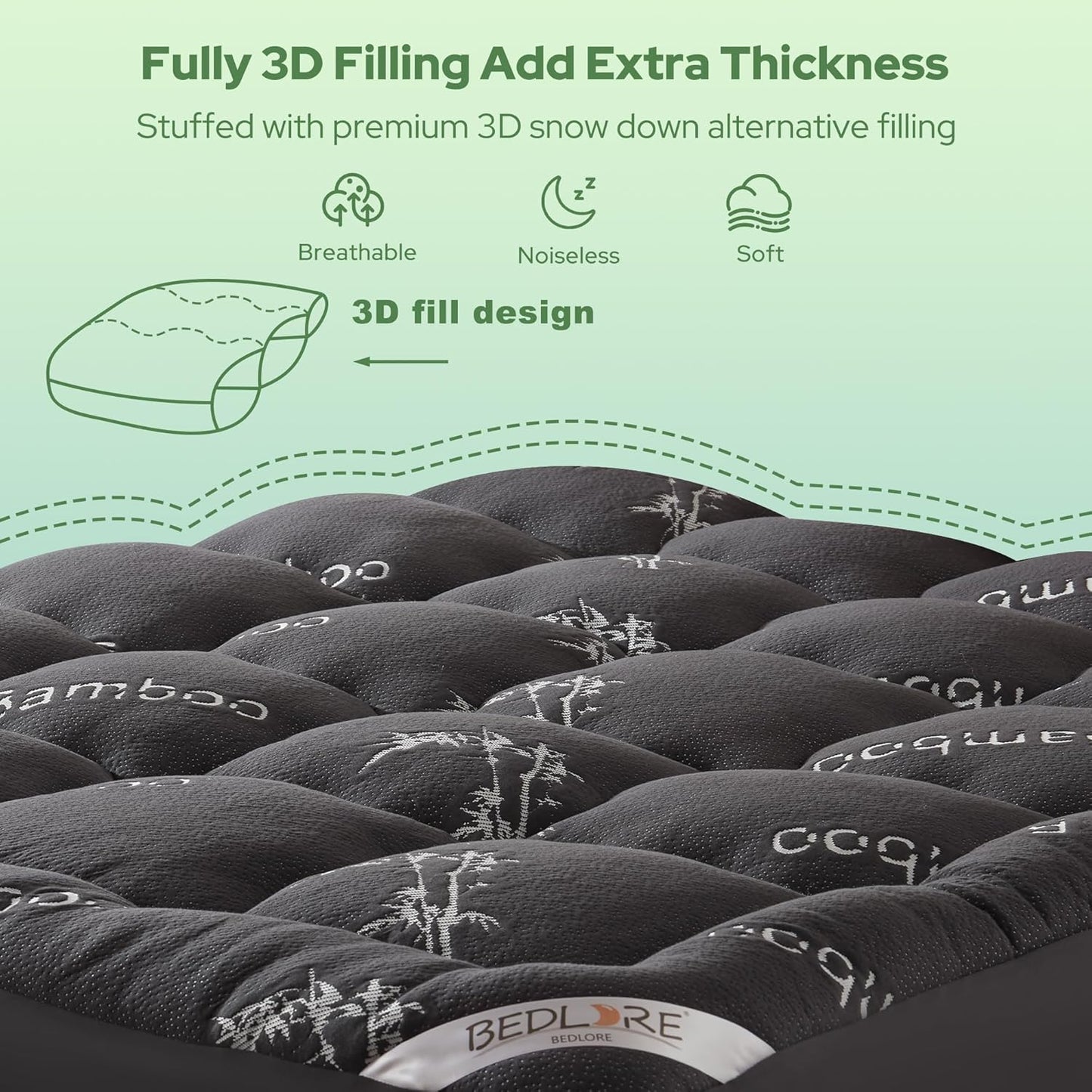 Queen Mattress Topper Viscose Derived from Bamboo, Thick Pillow Top Mattress Pad with Stretchable Pockets for 6-18 Inches Mattress, Soft Mattress Topper for Back Pain Relief(Dark Gray)
