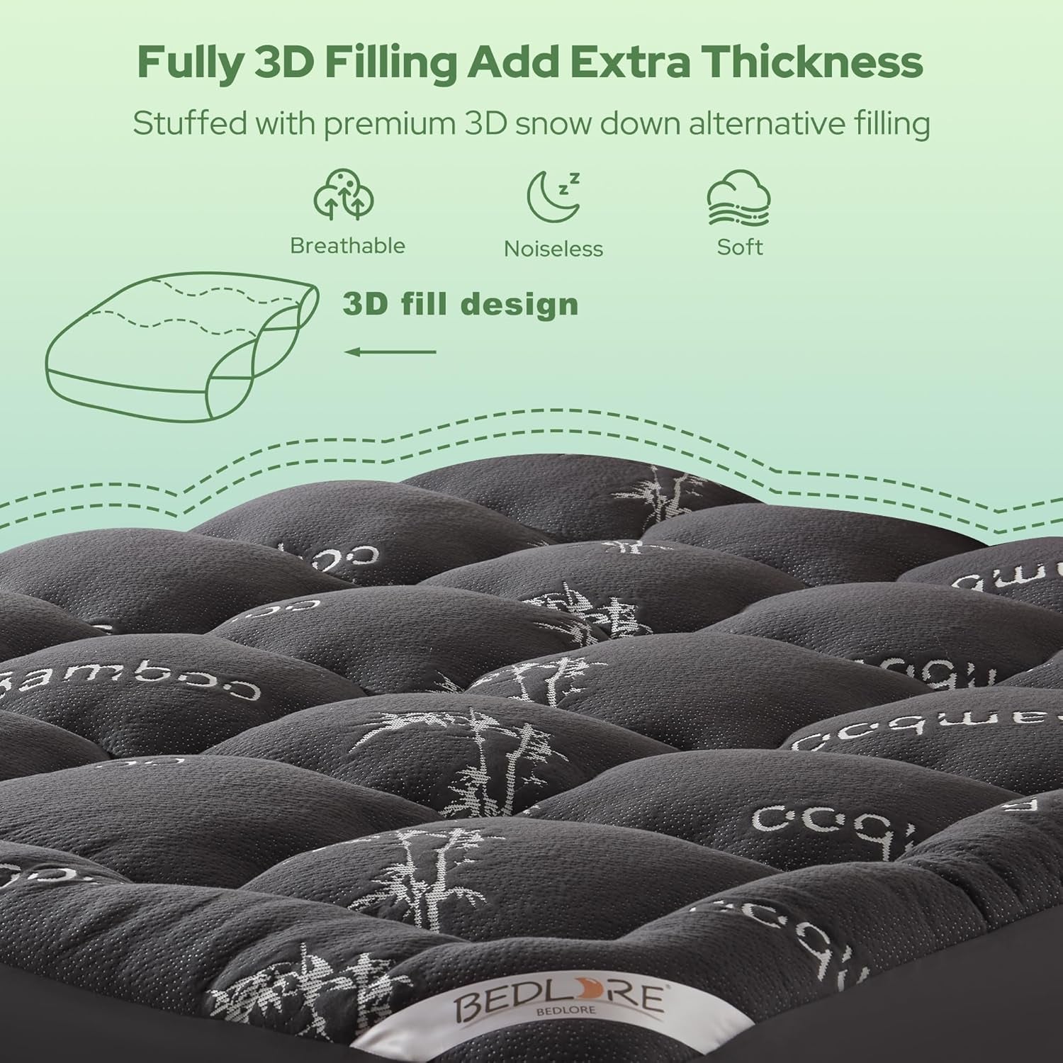 Queen Mattress Topper Viscose Derived from Bamboo, Thick Pillow Top Mattress Pad with Stretchable Pockets for 6-18 Inches Mattress, Soft Mattress Topper for Back Pain Relief(Dark Gray)