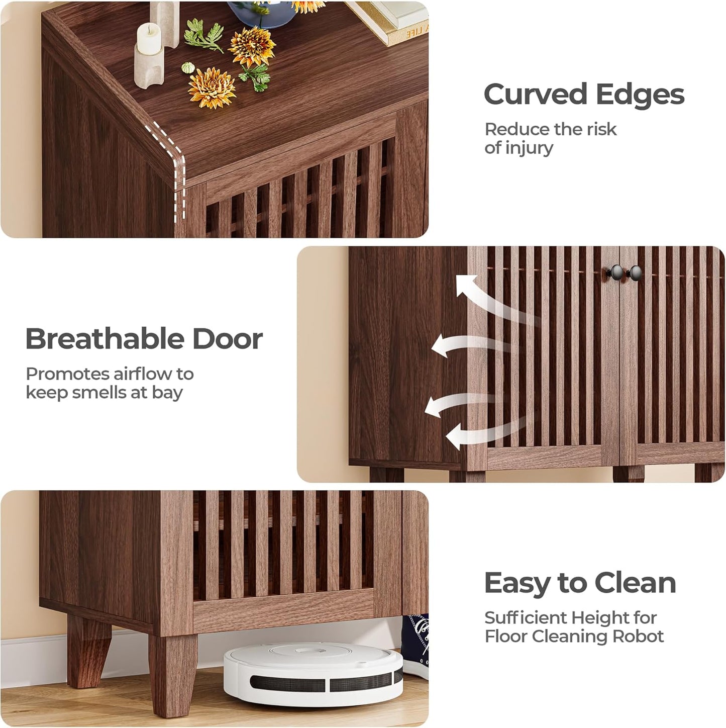 Shoe Cabinet with Slatted Doors, 6-Tier Shoe Storage Cabinet with Adjustable Shelves, Wooden Shoe Rack Organizer for Entryway, Hallway, Closet, Living Room, Walnut