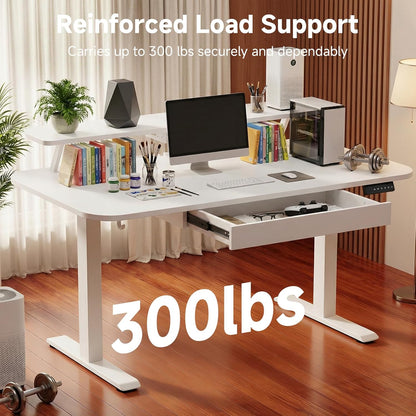 Electric Standing Desk with Drawers, 48 X 24 Inches Height Adjustable Computer Desk with Monitor Stand, Laptop Stand, Home Office Sit Stand up Desk with Memory Preset, White