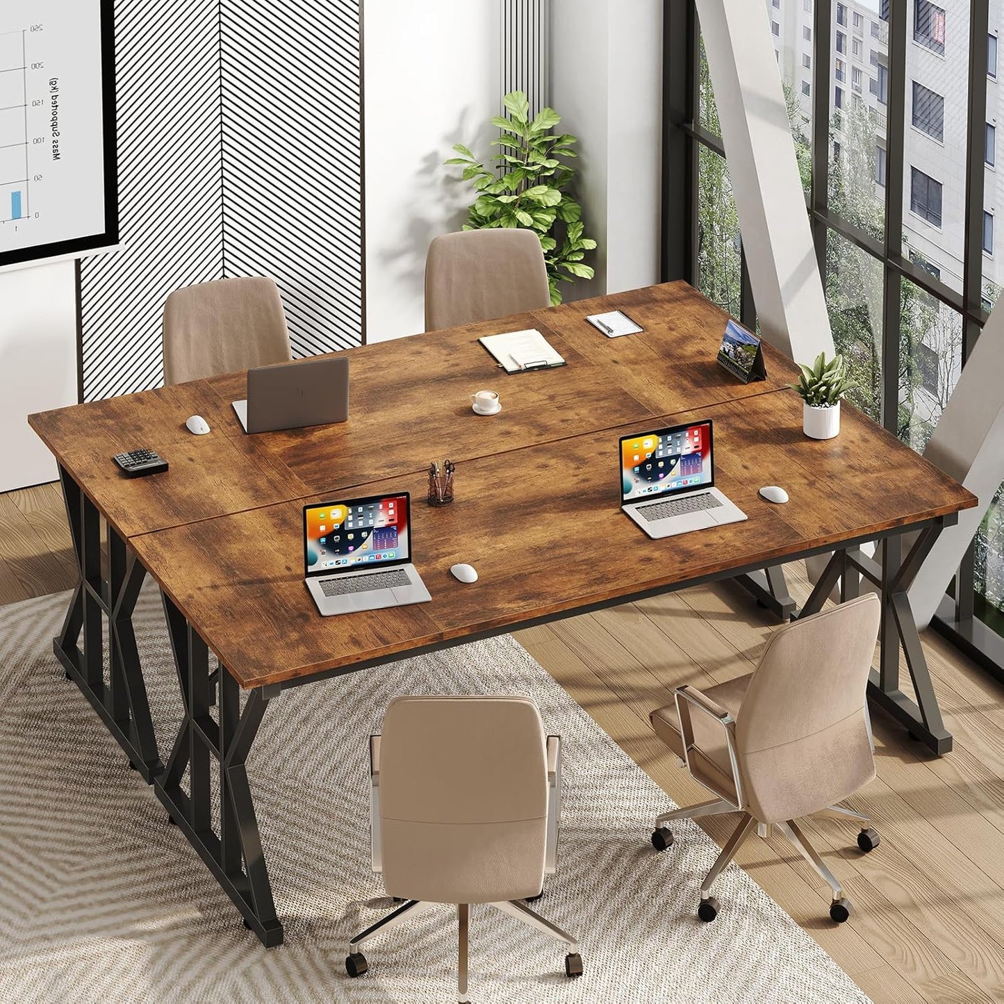 63-Inch Executive Desk, Large Office Desk with Thicken Frame, Computer Desk Modern Simple Desk for Home Office, Rustic Brown