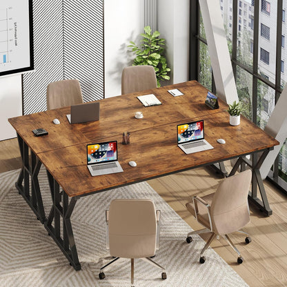 63-Inch Executive Desk, Large Office Desk with Thicken Frame, Computer Desk Modern Simple Desk for Home Office, Rustic Brown