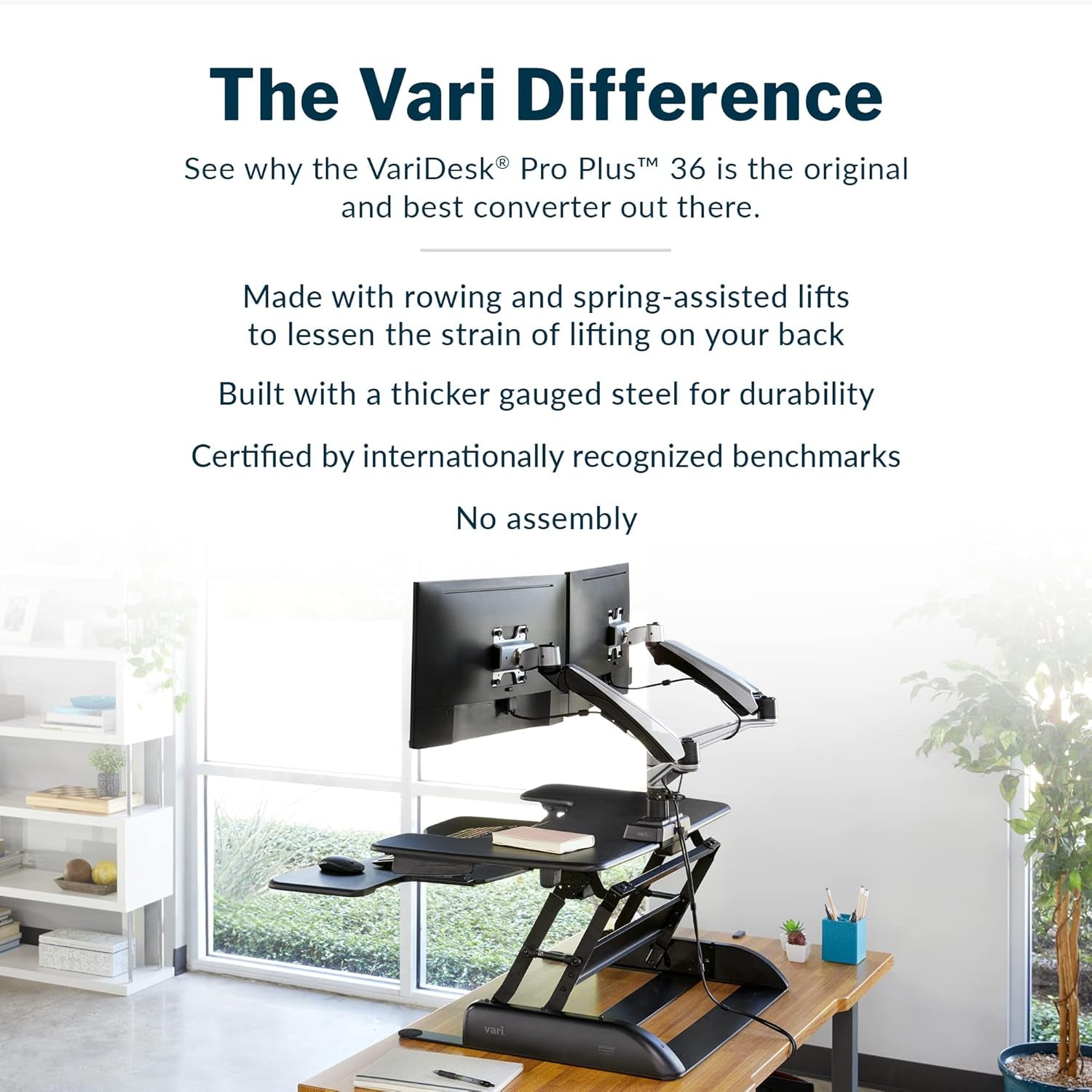 desk Pro plus 36 - Adjustable Desk Converter with 11 Height Settings - Laptop Sit Stand Desk Riser for Home Office, Table Tops, Workspace - Fully Assembled with Spring Loaded Lift - Black