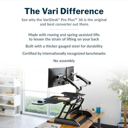 desk Pro plus 36 - Adjustable Desk Converter with 11 Height Settings - Laptop Sit Stand Desk Riser for Home Office, Table Tops, Workspace - Fully Assembled with Spring Loaded Lift - Black