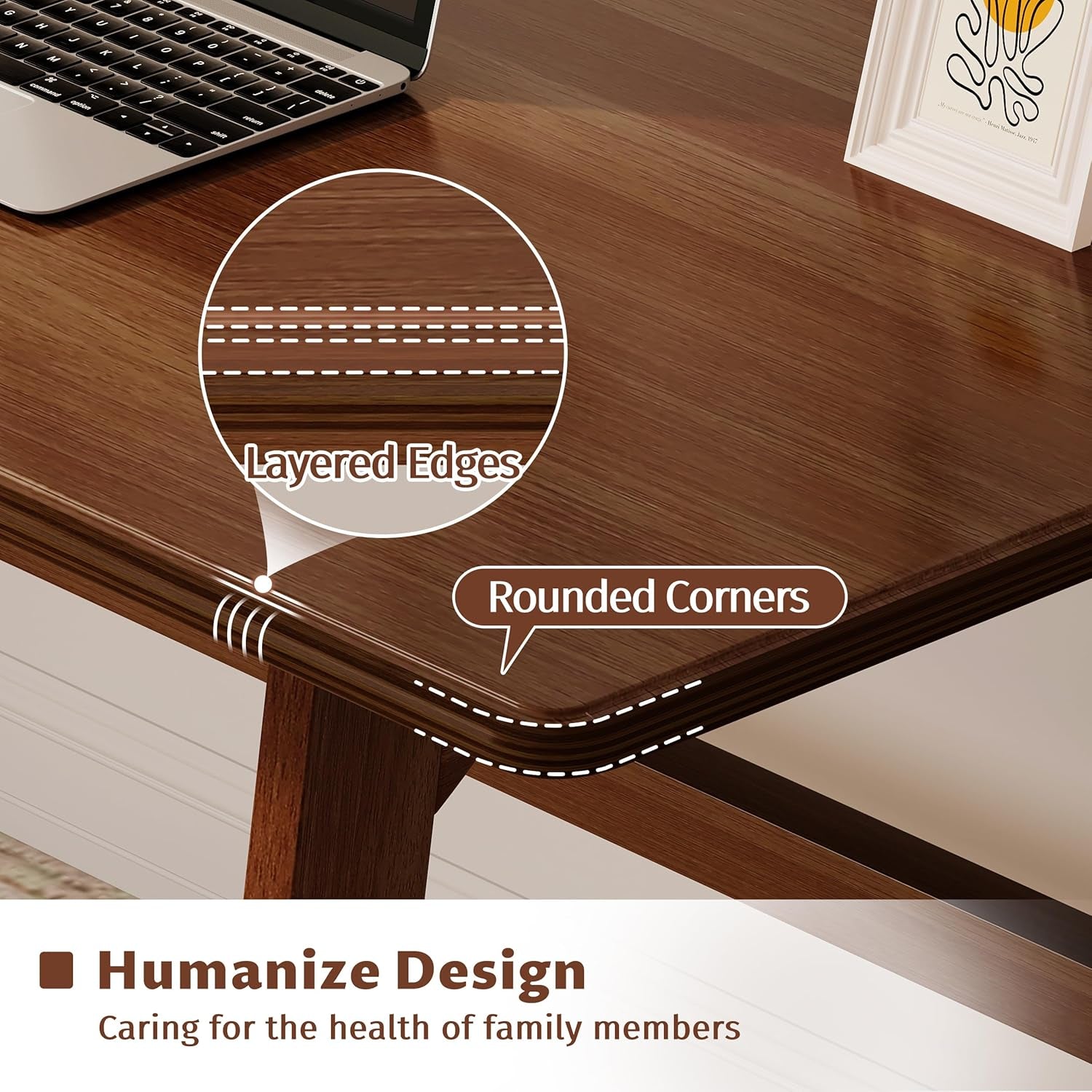 Solid Wood Writing Table - 48" W X 24" D Minimalist Computer Desk for Home Office, Work, Study, Creativity, and PC Workstation, Walnut