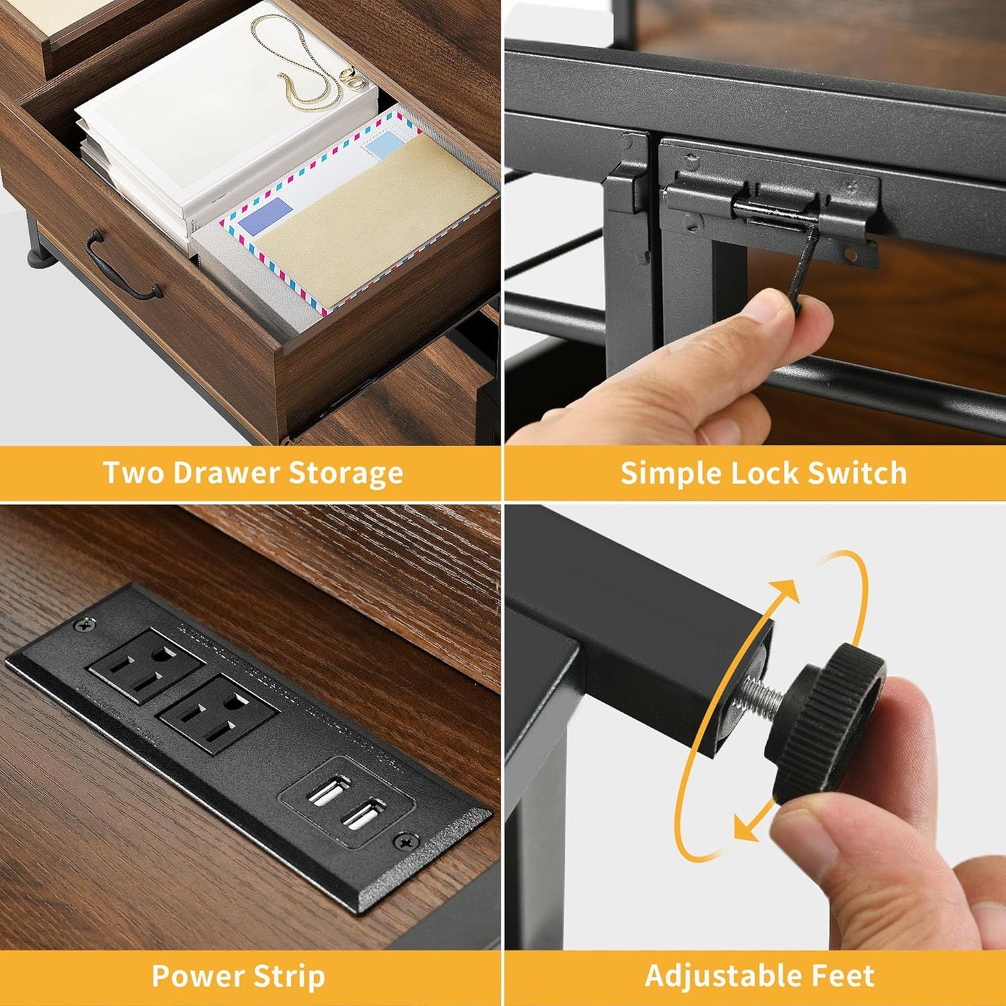 Dog Crate Furniture with Storage Shelves, Heavy Duty Dog Crate with Drawers & Charging Station, 39 Inch Dog Kennel Indoor Furniture for Large Dogs, Modern Dog Crate with Double Doors, Brown