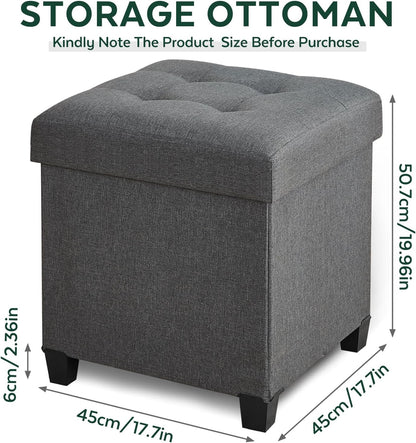 17.7" Square Ottoman with Storage, Storage Ottoman Foot Stool with Lid & Solid Wood Legs, Velvet Ottomans for Living Room, Bedroom, Dorm, Pink