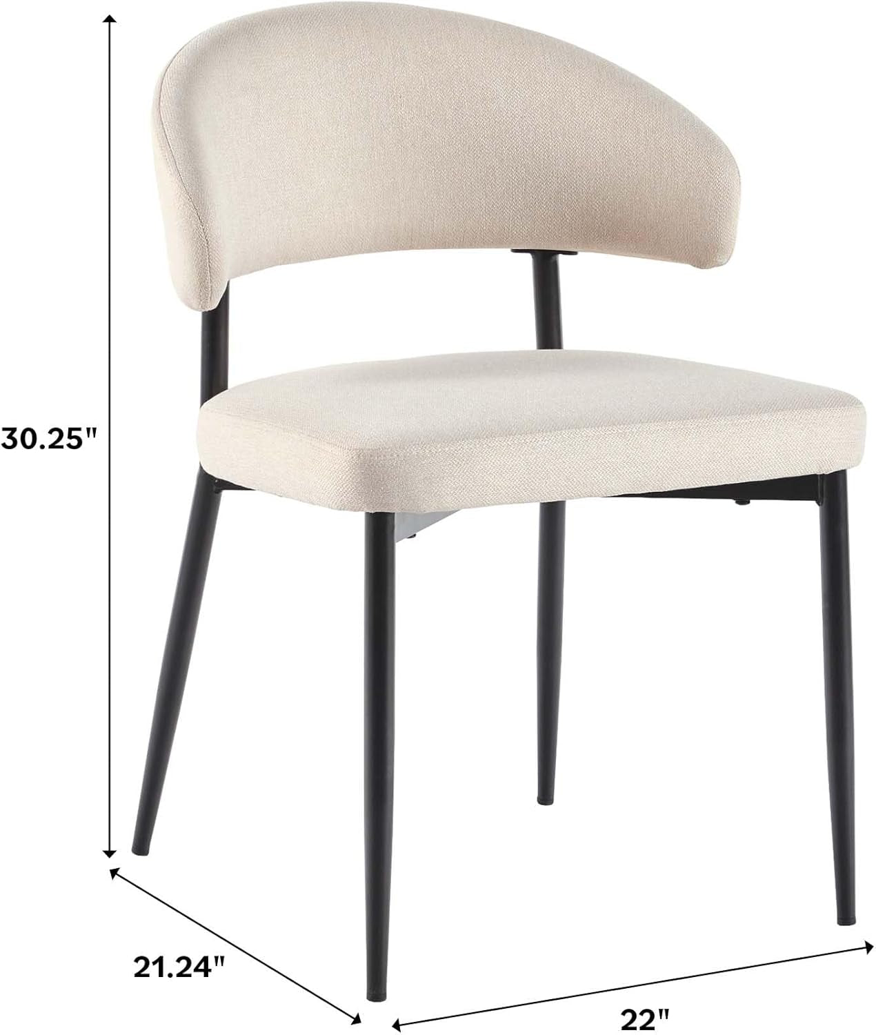 Modern Curved Back Upholstered Dining Chair with High-Performance Woven Upholstery and Powder Coated Steel Base, 2Pk, Ivory