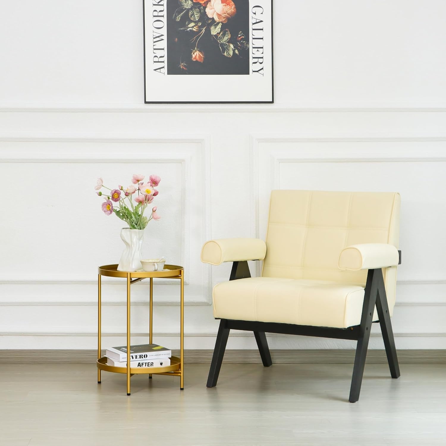 2-Tier round End Side Table, Small Metal Side Table with Removable Tray, Folding Accent Tables for Living Room, Balcony, Nightstand for Bedroom, Outdoor Tables for Patio, Gold