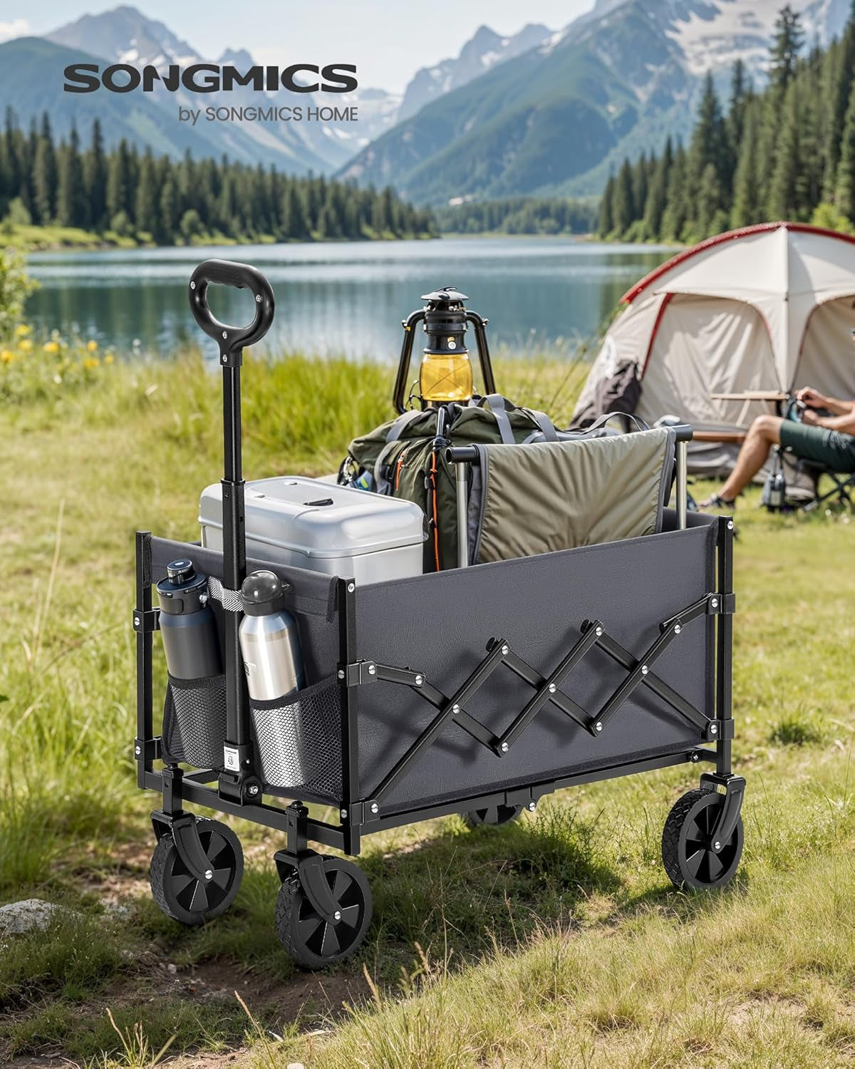 Small Collapsible Wagon with 400 Lb Dynamic Weight Capacity, Foldable Wagon Cart, Folding Camp Cart with Wheels, for Outdoor, Yard, 90 L, Slate Gray UGFW909G01