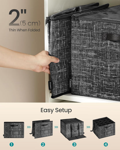Shoe Organizer for Closet, Set of 2, Shoe Storage Box with Clear Lid, Foldable Fabric Bins, Holds 32 Pairs Total, Reinforced Handles, 16.5 X 16.5 X 12.5 Inches, Ink Black ULSP602B01