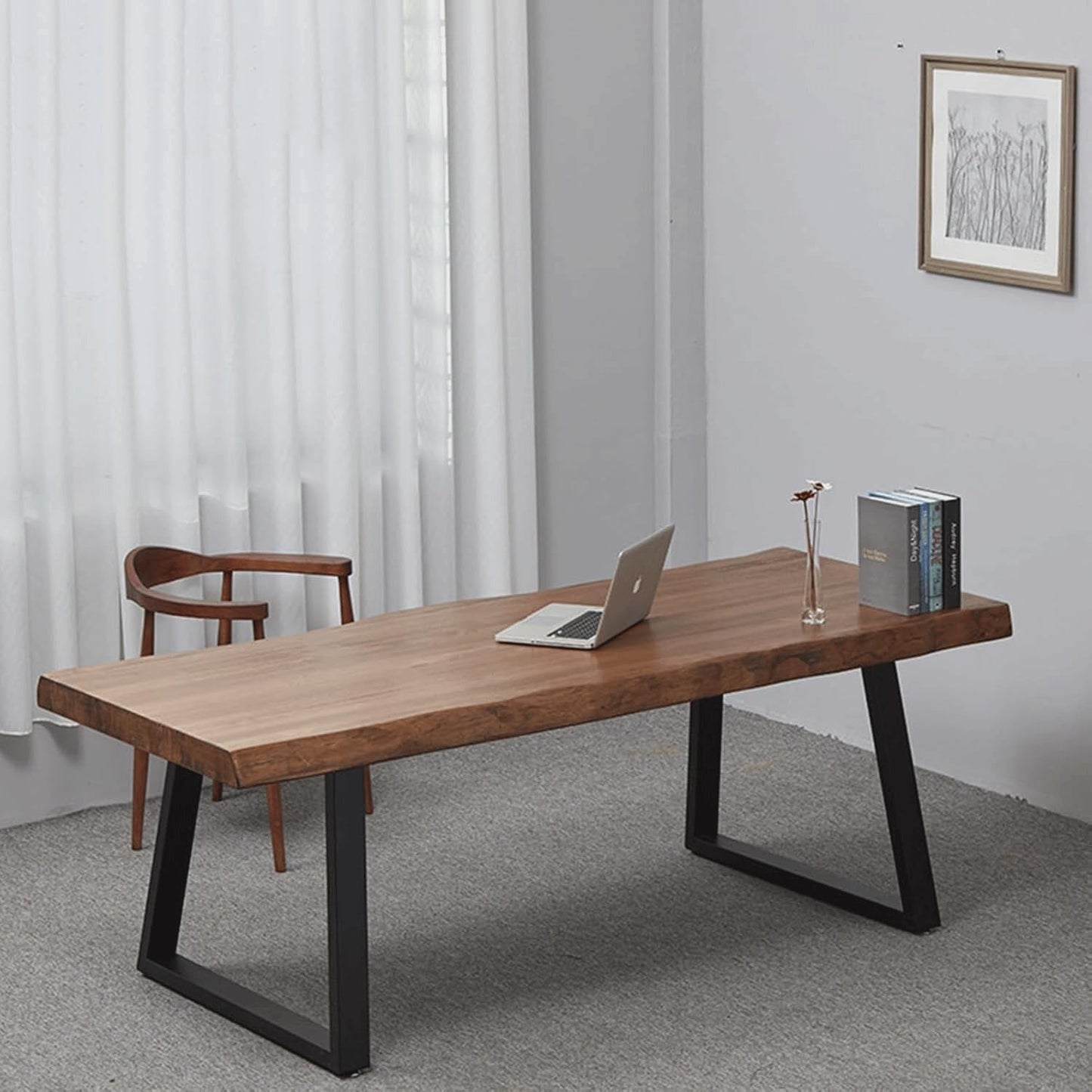 Pine Computer Desk, Modern Solid Wood Home Office Desk, Long Rural Farmhouse Pine Dining Table, Administrative Workstation Computer Desk, Suitable for Living Room and Dining Room (47Inch)