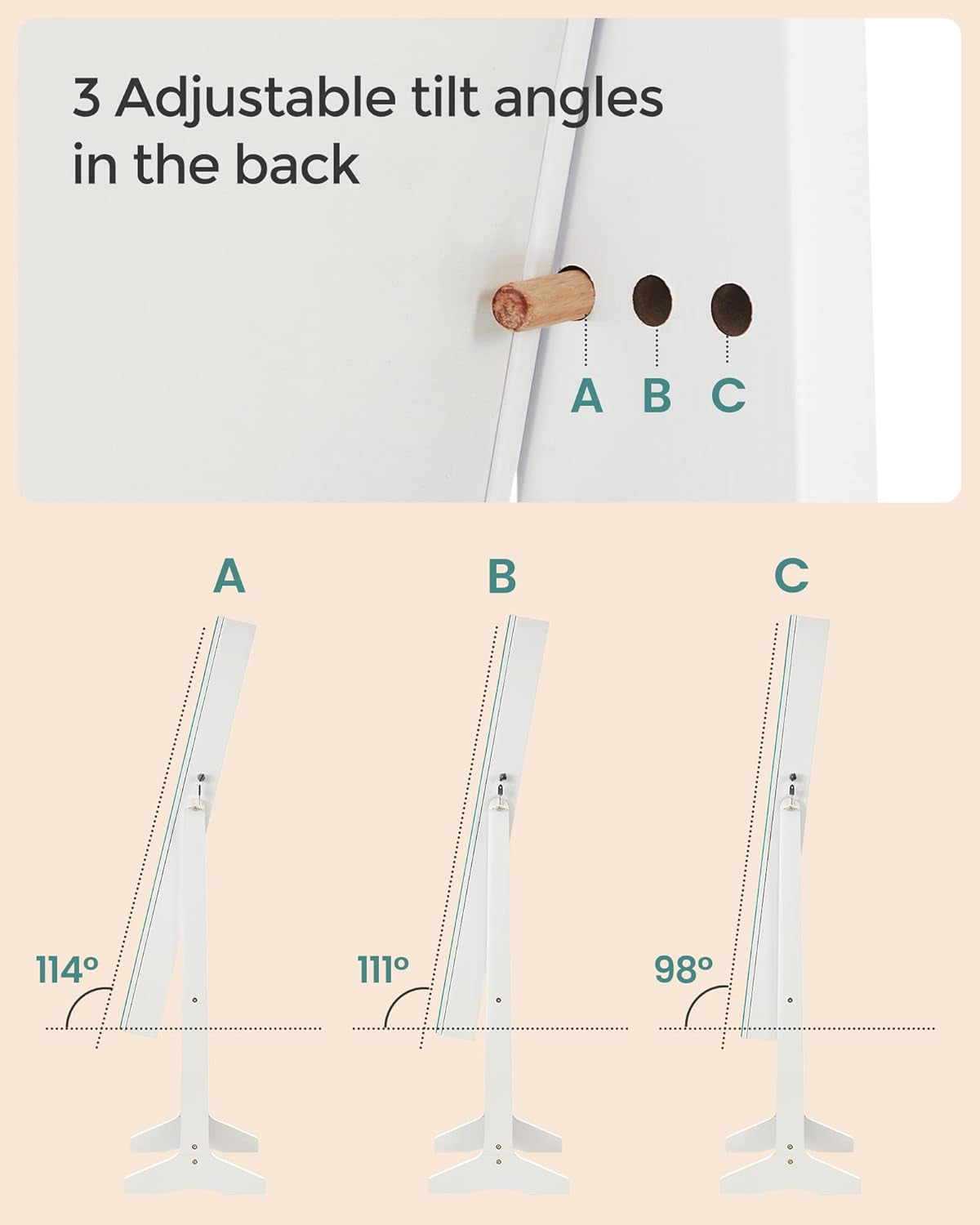 Jewelry Cabinet Armoire, Freestanding Lockable Storage Organizer Unit with 2 Plastic Cosmetic Storage, Full-Length Frameless Mirror, for Necklace Earring, White UJJC002W01