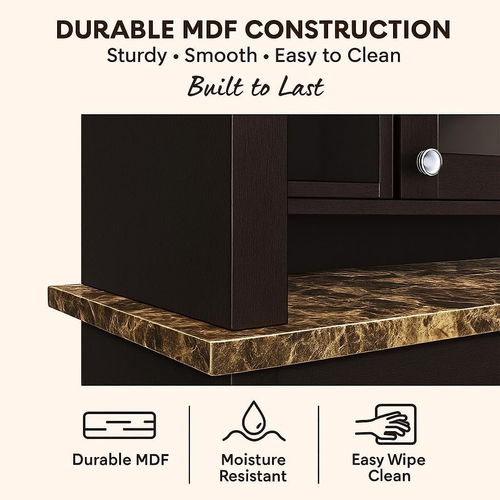 Over Toilet Space Saver Cabinet – Bathroom Organizer with Enclosed Door, Open Storage & Marble-Look Shelf (Espresso)