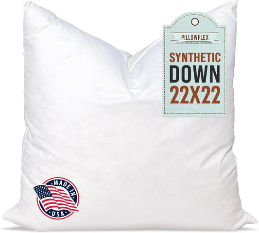 Synthetic down Pillow Insert - 22X22 down Alternative, Ultra Soft Large Square Throw Pillow, Couch Sham, Bed Sleeping - 1 Decorative Accent Form