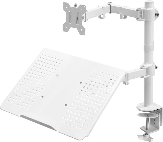 Fully Adjustable 13 to 32 Inch Single Computer Monitor and Laptop Desk Mount Combo, Stand with Grommet Option, Fits up to 17 Inch Laptops, White STAND-V002CW