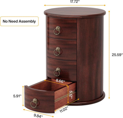 Solid Wood End Table Set of 2, round Side Table with 4 Drawers, Vintage Bedside Table Nightstand for Small Spaces, Living Room, Bedroom, No Assembly Required (2, Cherry Brown)