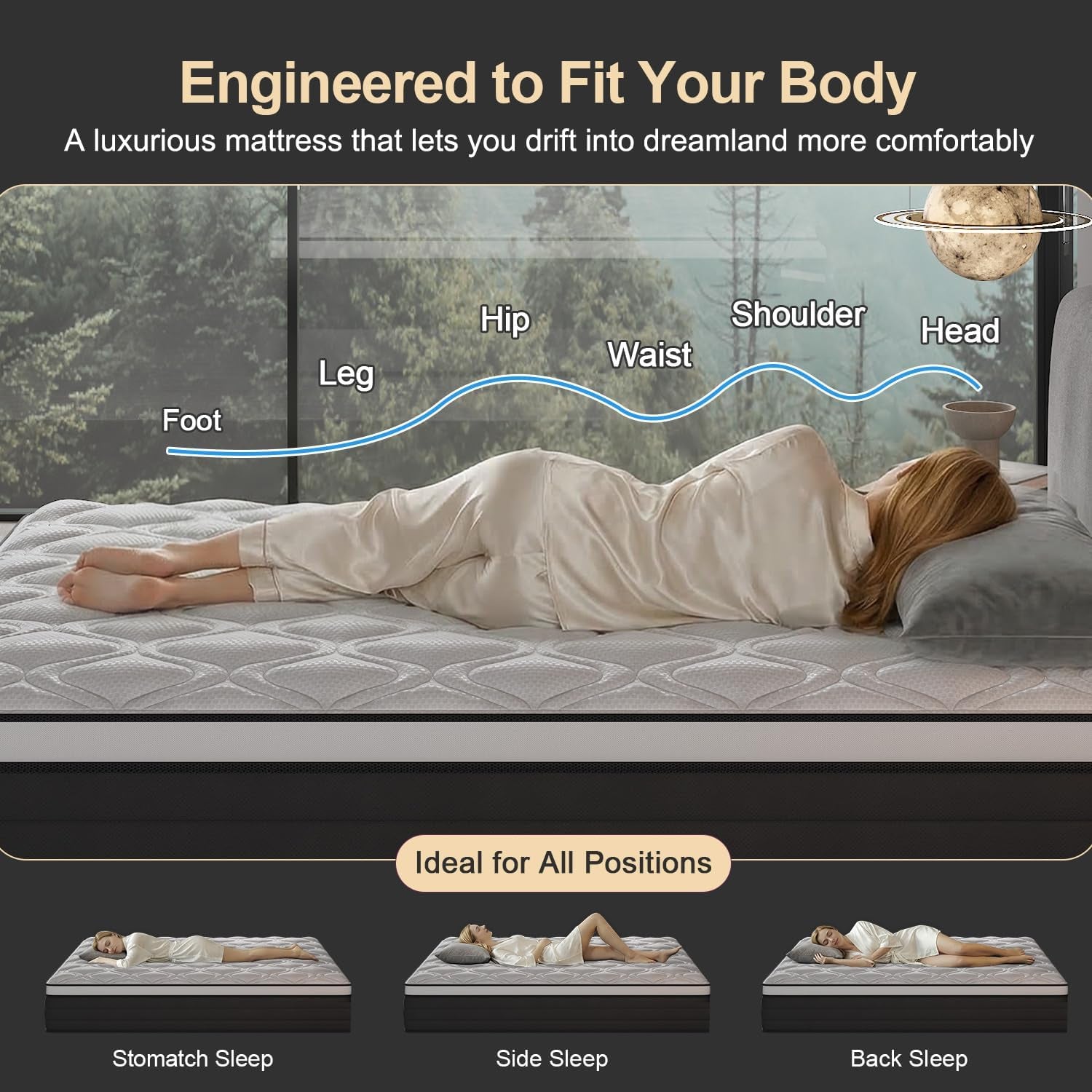 King Size Mattress, 14 Inch Hybrid Mattress in a Box with Individual Pocket Spring, Gel Memory Foam and Euro Top, Medium Firm Feel with Motion Isolation, Pressure Relief, Edge Support,Black