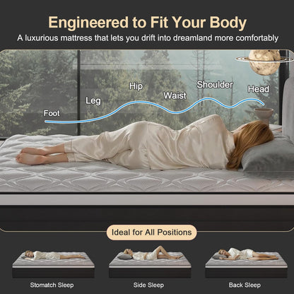 King Size Mattress, 14 Inch Hybrid Mattress in a Box with Individual Pocket Spring, Gel Memory Foam and Euro Top, Medium Firm Feel with Motion Isolation, Pressure Relief, Edge Support,Black