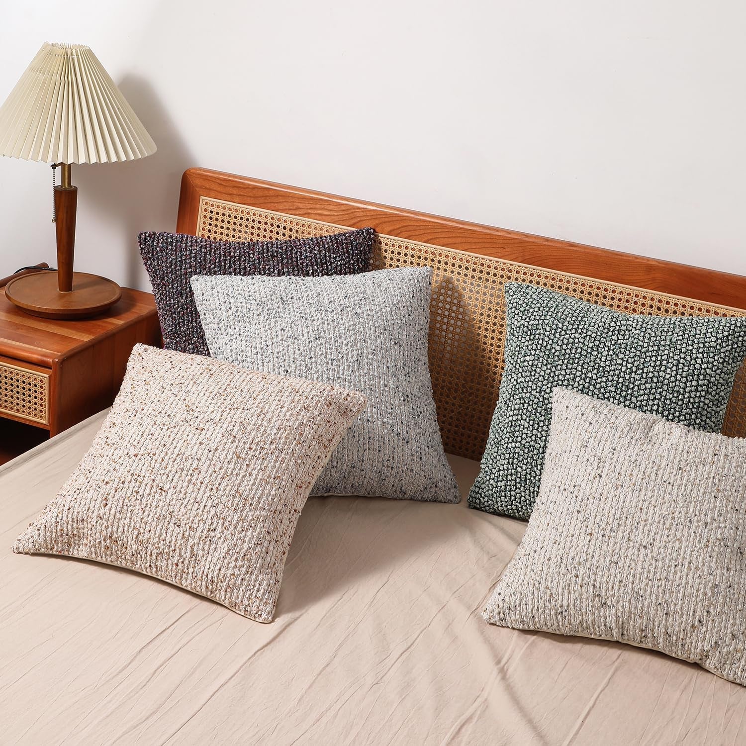 Striped Throw Pillow Covers 18X18 Set of 2 Cream Grey Textured Boucle Chic Morden Boho Accent Farmhouse Square Decorative Couch Pillow Covers for Home Decor Bed Sofa Living Room