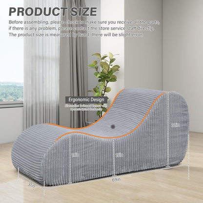 Corduroy Chaise Lounge Chair Couch Indoor Boneless Oversized High-Density Sponge Soft Sofa, Light Grey