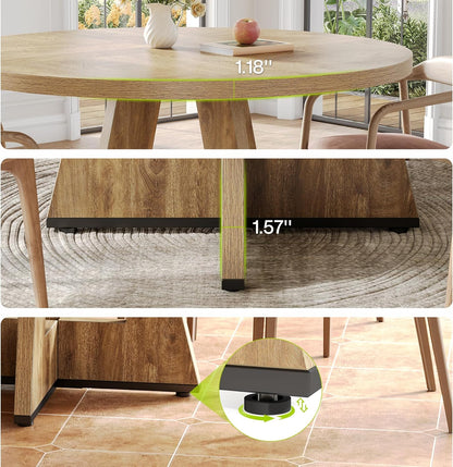 round Dining Table for 4-6 People, 47 Inches Dining Room Table with Wooden Pedestal Base, Circle Kitchen Tables for Dining Room, Kitchen, Living Room, Oak