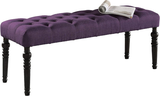 Leviton Fabric Tufted Turned Leg Dining Bench, Purple