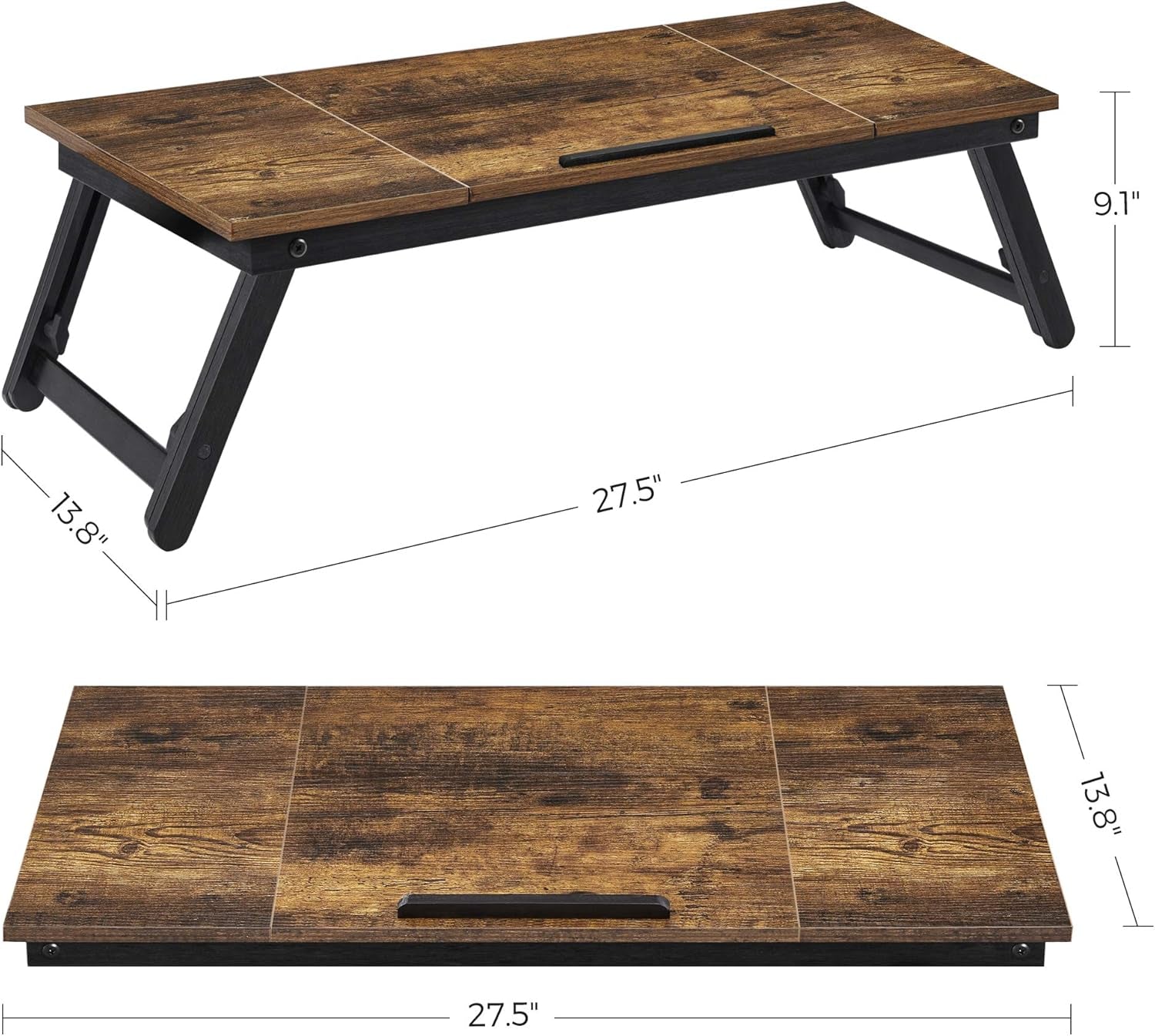 Laptop Desk, Bed Sofa Breakfast Tray, Adjustable Tilt Top, Right-Left Handed, Adjustable Folding Legs, Drawer, Rustic Dark Brown ULLD110B01