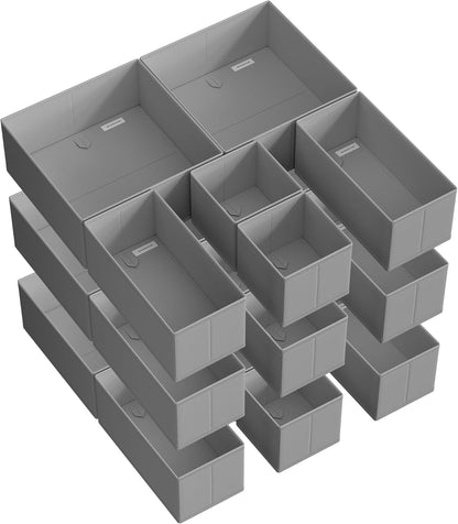 Drawer Organizers, Dresser Divider Organizers, Set of 18, Foldable Fabric Storage Boxes for Socks, Underwear, Bras, Ties, Scarves, Dove Gray URDZ006G05