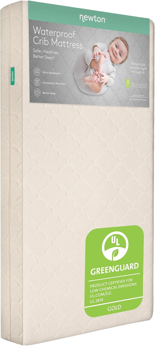 Waterproof Crib Mattress and Toddler Bed - Ultra-Breathable Proven to Reduce Suffocation Risk, Washable Core & Cover, All-Stages, Infant to Toddler, Deluxe 5.5" Thick - Sandstone