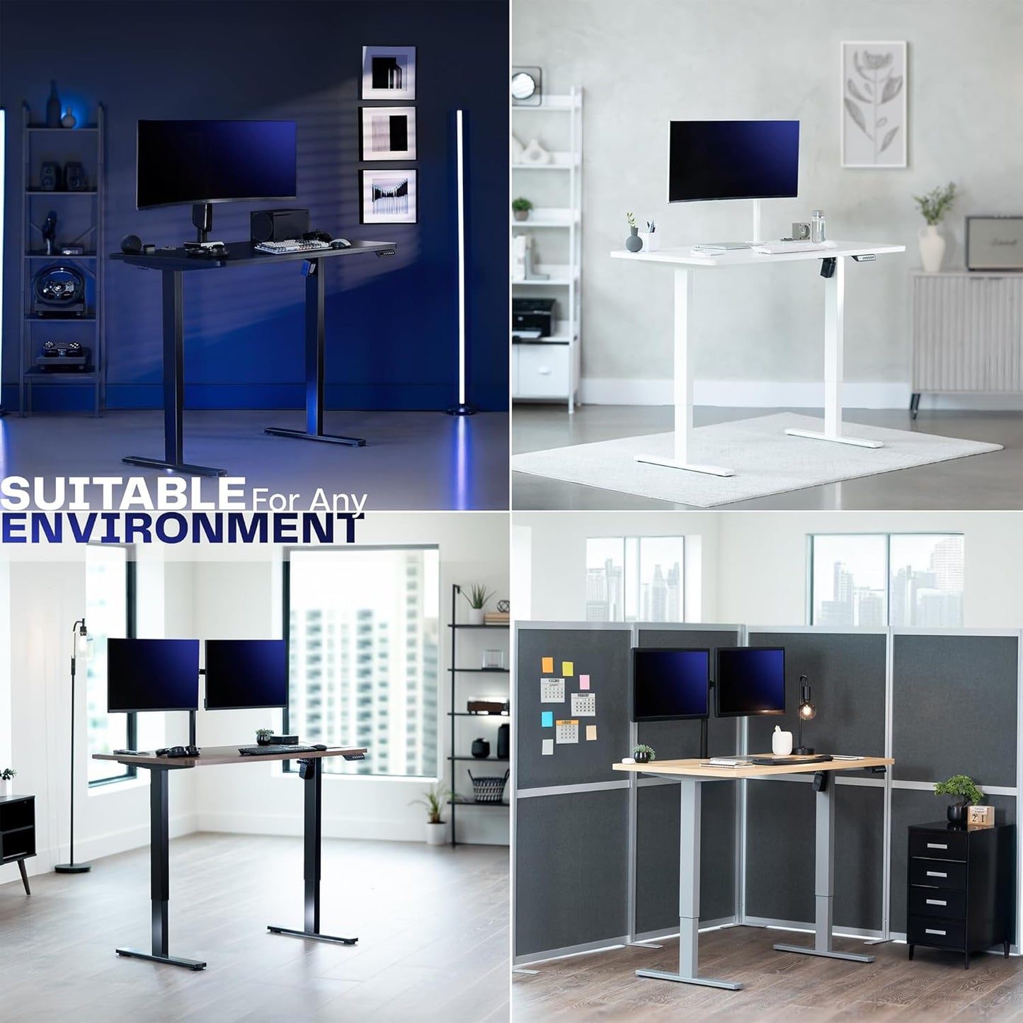 Electric 60 X 24 in Standing Desk, Memory Height Adjustment, 1B Series, Holds 220 Lbs, One-Piece Black Top, Black Frame, DESK-KIT-1B6B