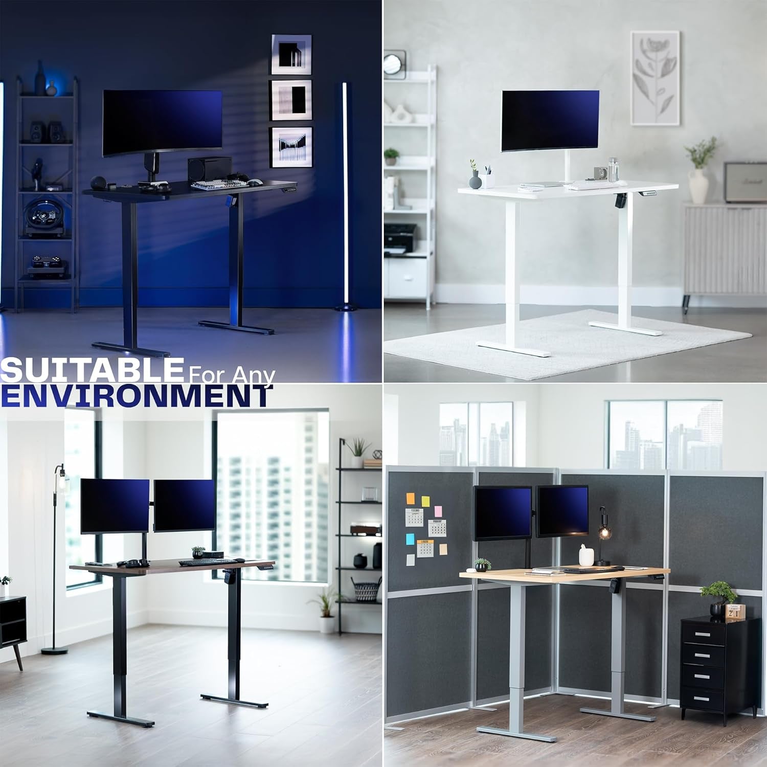 Electric 60 X 24 in Standing Desk, Memory Height Adjustment, 1B Series, Holds 220 Lbs, One-Piece Black Top, Black Frame, DESK-KIT-1B6B