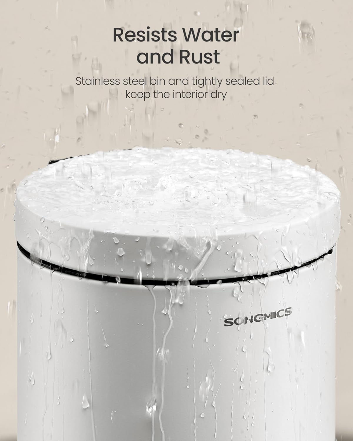 Bathroom Trash Can, 1.6 Gallon (6 L) Small Toilet Garbage Bin with Lid, Soft-Close, Stainless Steel, Pedal, Inner Bucket, Bedroom, Cloud White ULTB016WZ01